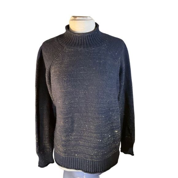 Fat Face Navy Gold Flecked Mock Turtleneck Pullover Sweater, 8 - Picture 6 of 16